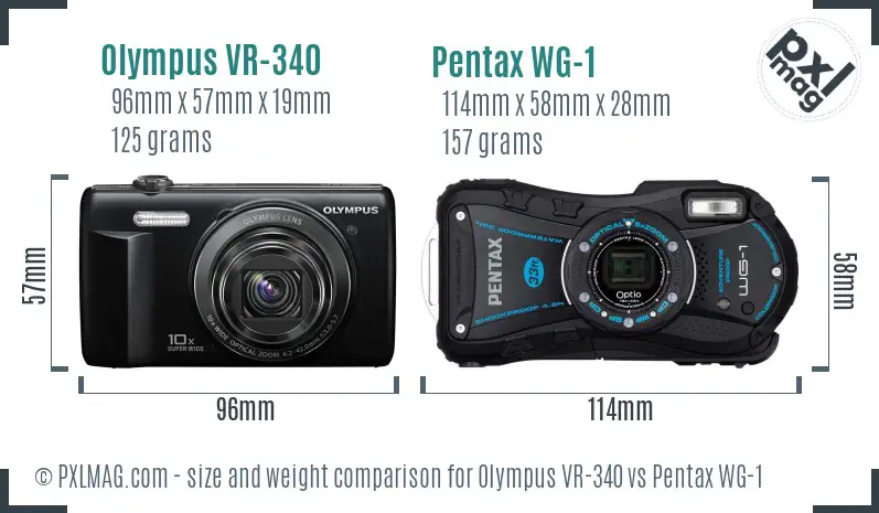 Olympus VR-340 vs Pentax WG-1 size comparison