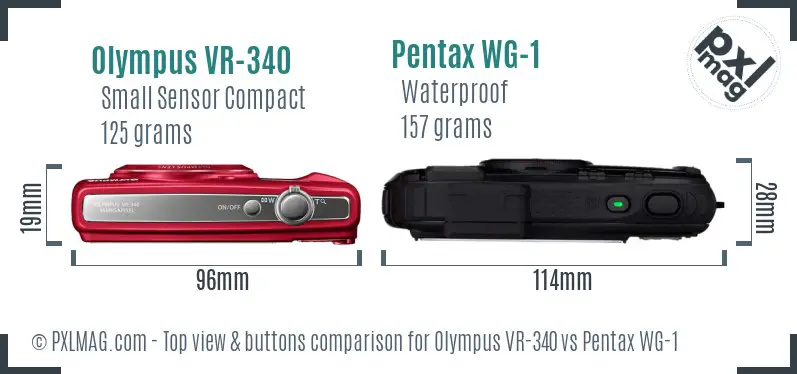 Olympus VR-340 vs Pentax WG-1 top view buttons comparison