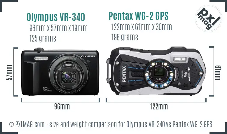 Olympus VR-340 vs Pentax WG-2 GPS size comparison
