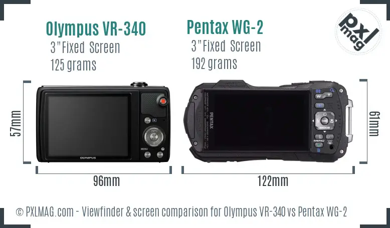 Olympus VR-340 vs Pentax WG-2 Screen and Viewfinder comparison