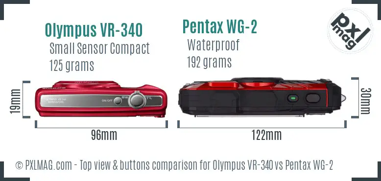 Olympus VR-340 vs Pentax WG-2 top view buttons comparison