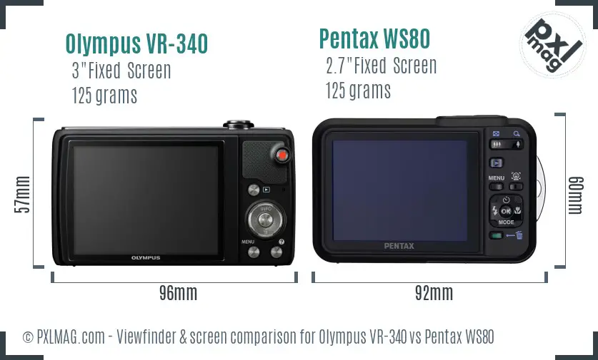 Olympus VR-340 vs Pentax WS80 Screen and Viewfinder comparison