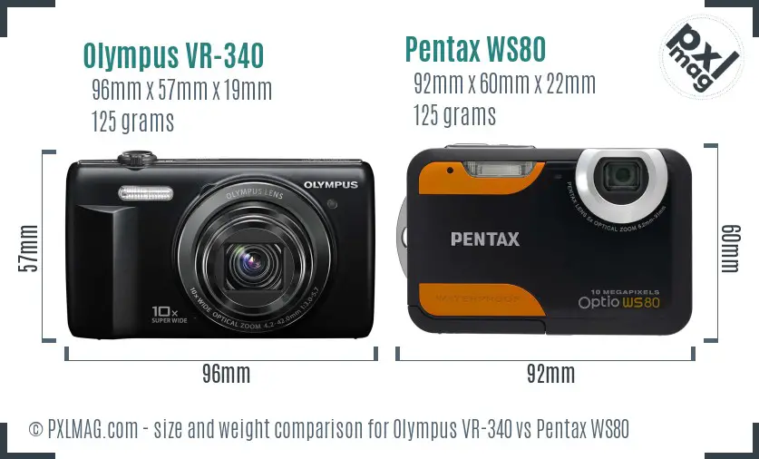 Olympus VR-340 vs Pentax WS80 size comparison