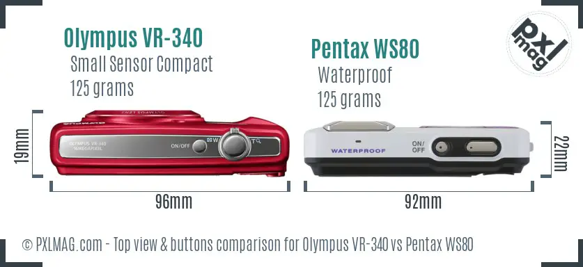 Olympus VR-340 vs Pentax WS80 top view buttons comparison