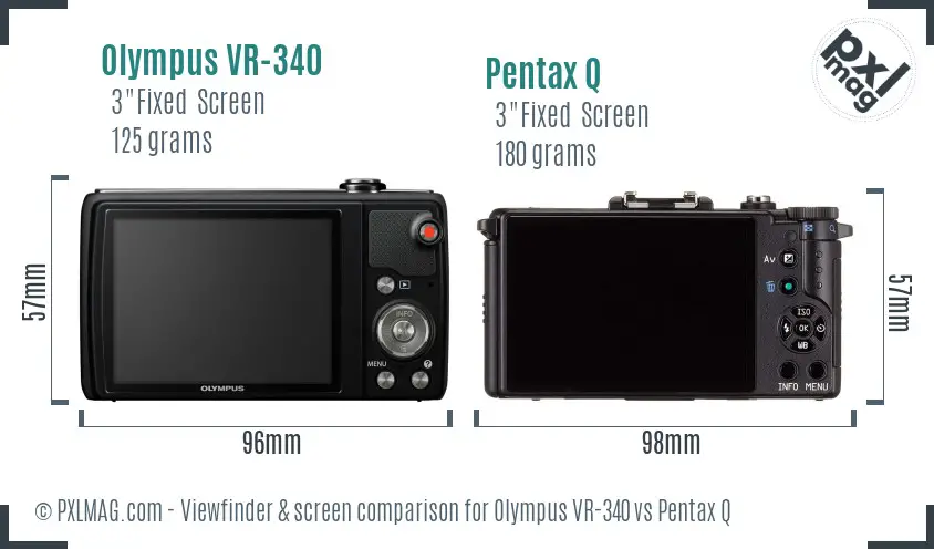 Olympus VR-340 vs Pentax Q Screen and Viewfinder comparison