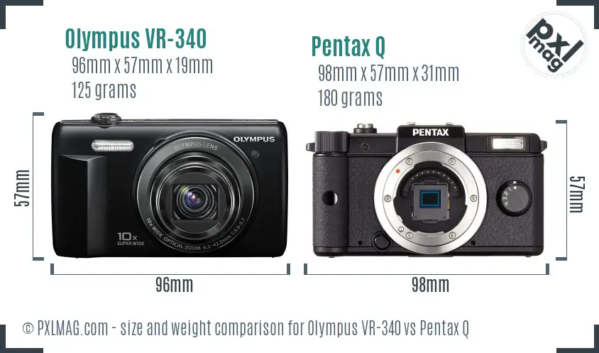 Olympus VR-340 vs Pentax Q size comparison
