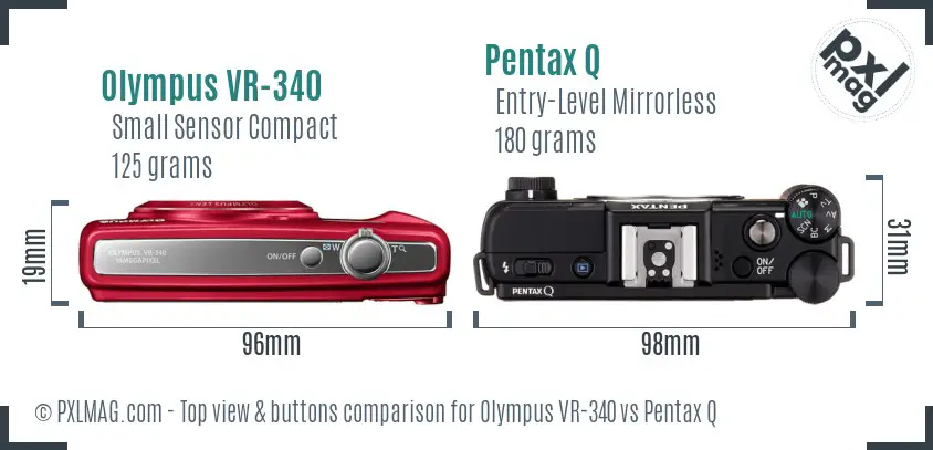 Olympus VR-340 vs Pentax Q top view buttons comparison