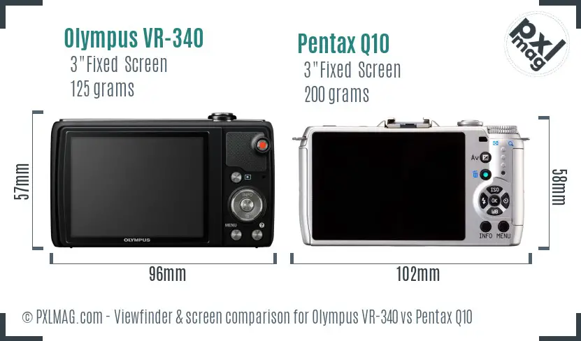Olympus VR-340 vs Pentax Q10 Screen and Viewfinder comparison