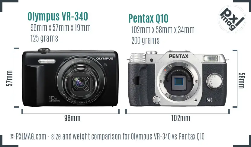Olympus VR-340 vs Pentax Q10 size comparison