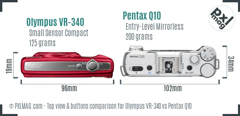 Olympus VR-340 vs Pentax Q10 top view buttons comparison