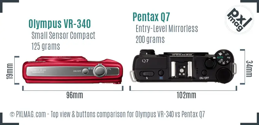 Olympus VR-340 vs Pentax Q7 top view buttons comparison