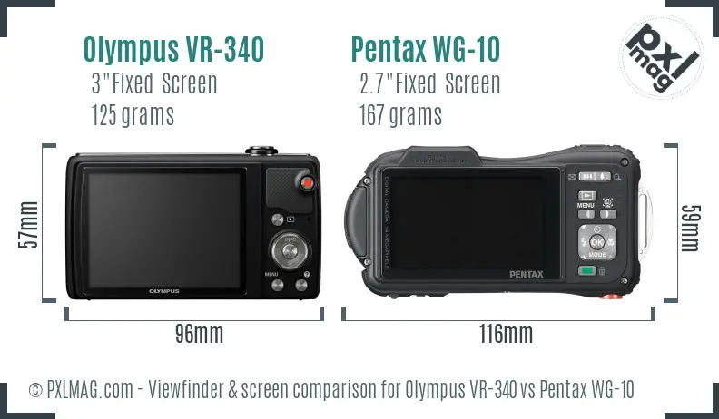 Olympus VR-340 vs Pentax WG-10 Screen and Viewfinder comparison