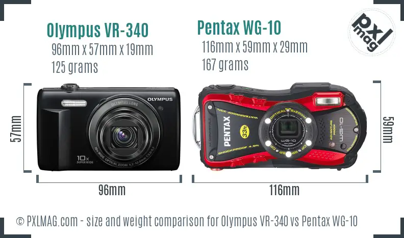 Olympus VR-340 vs Pentax WG-10 size comparison