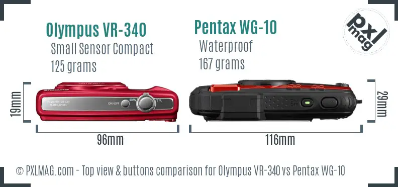 Olympus VR-340 vs Pentax WG-10 top view buttons comparison