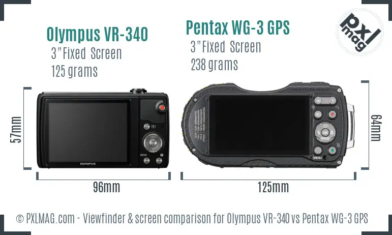 Olympus VR-340 vs Pentax WG-3 GPS Screen and Viewfinder comparison