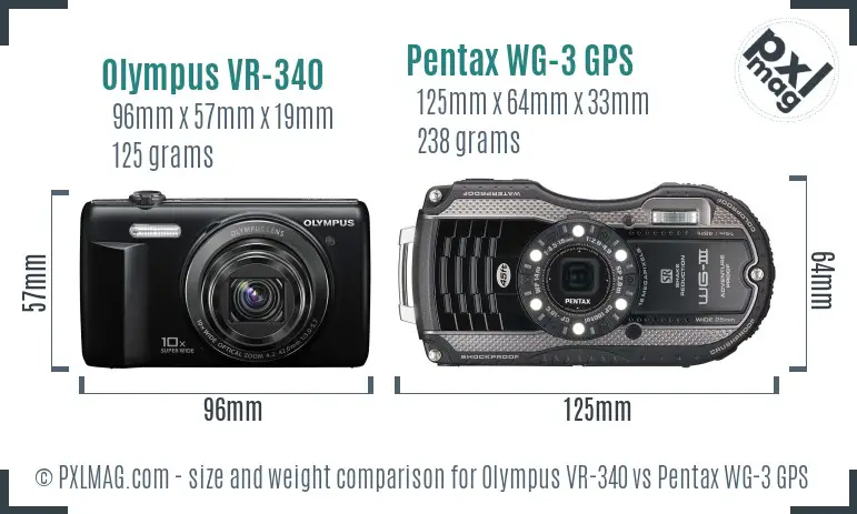 Olympus VR-340 vs Pentax WG-3 GPS size comparison
