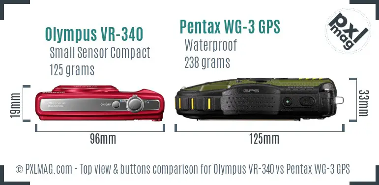 Olympus VR-340 vs Pentax WG-3 GPS top view buttons comparison