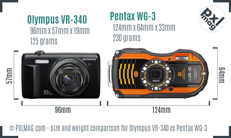Olympus VR-340 vs Pentax WG-3 size comparison