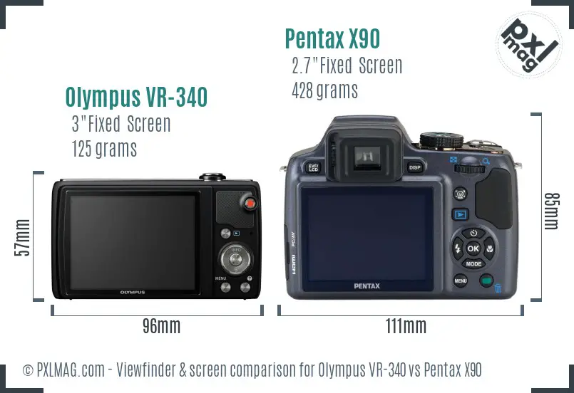 Olympus VR-340 vs Pentax X90 Screen and Viewfinder comparison