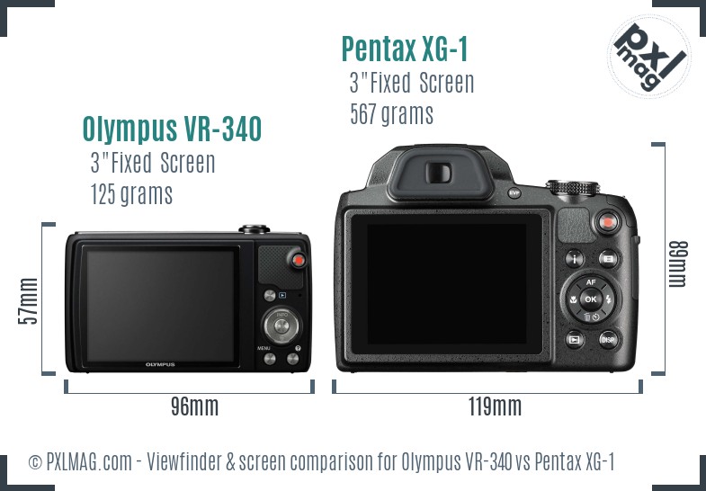 Olympus VR-340 vs Pentax XG-1 Screen and Viewfinder comparison