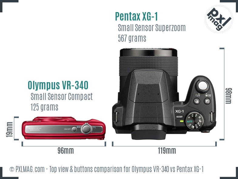 Olympus VR-340 vs Pentax XG-1 top view buttons comparison