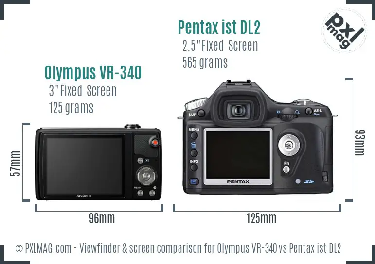 Olympus VR-340 vs Pentax ist DL2 Screen and Viewfinder comparison