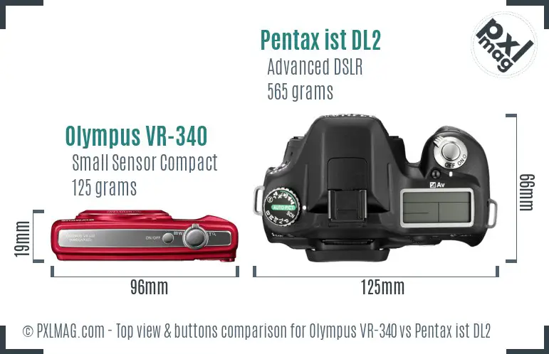 Olympus VR-340 vs Pentax ist DL2 top view buttons comparison
