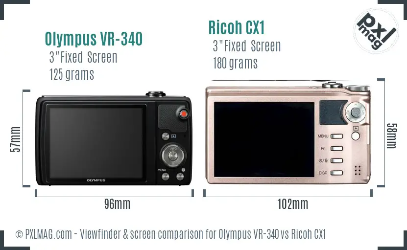 Olympus VR-340 vs Ricoh CX1 Screen and Viewfinder comparison