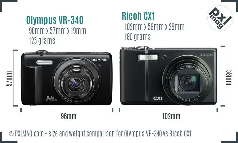 Olympus VR-340 vs Ricoh CX1 size comparison