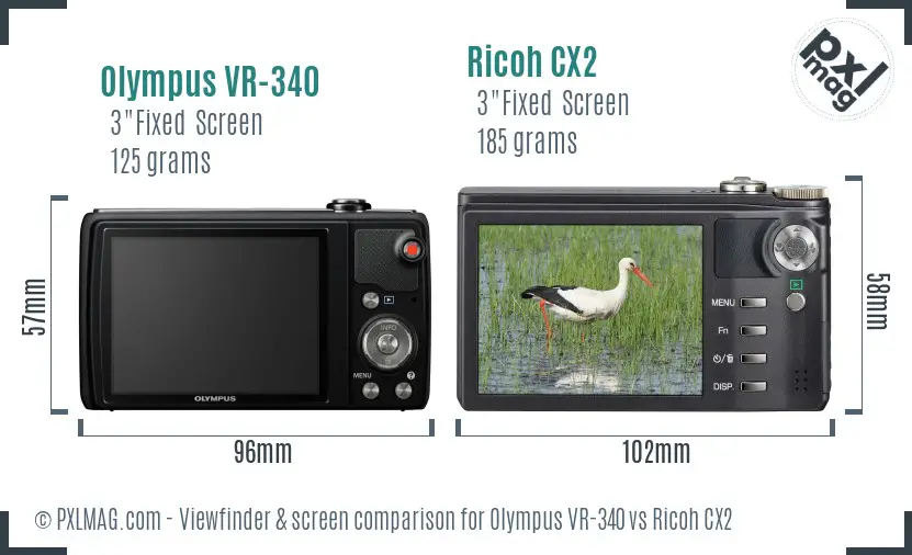 Olympus VR-340 vs Ricoh CX2 Screen and Viewfinder comparison