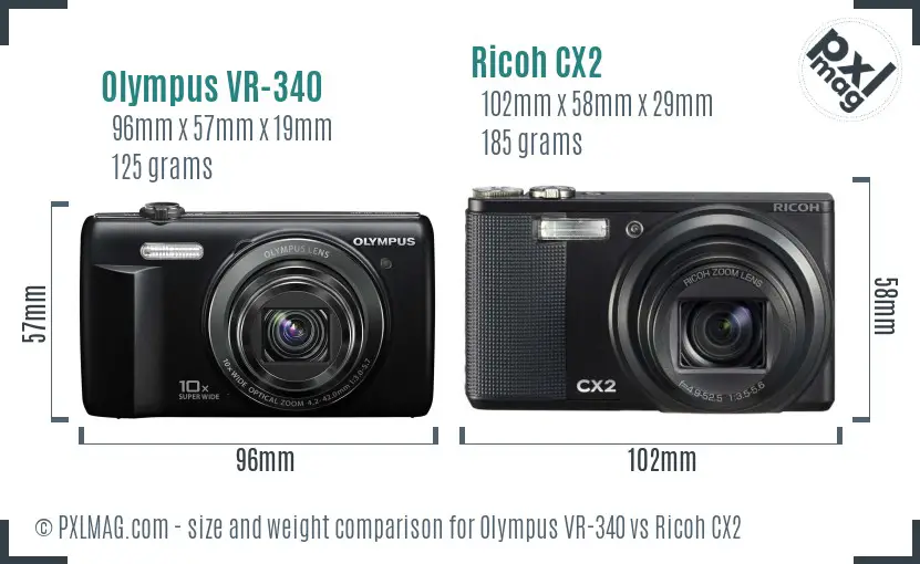 Olympus VR-340 vs Ricoh CX2 size comparison