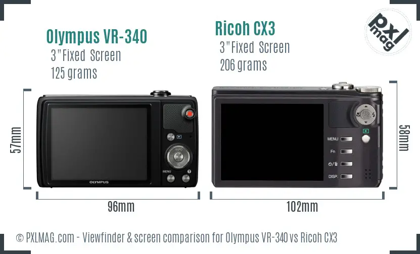 Olympus VR-340 vs Ricoh CX3 Screen and Viewfinder comparison Olympus VR-340 vs Ricoh CX3 Screen and Viewfinder comparison