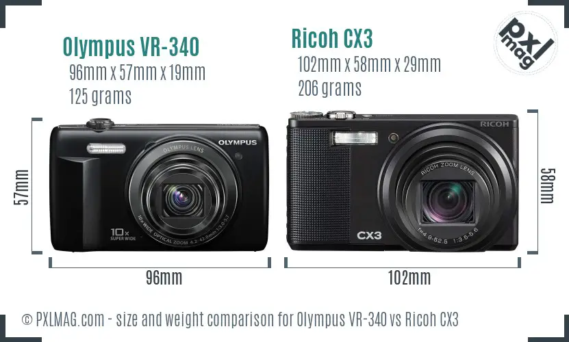 Olympus VR-340 vs Ricoh CX3 size comparison Olympus VR-340 vs Ricoh CX3 size comparison