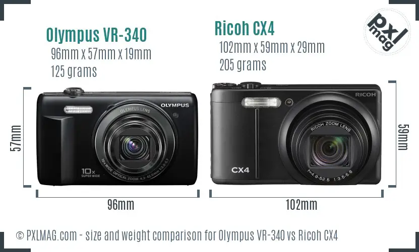 Olympus VR-340 vs Ricoh CX4 size comparison