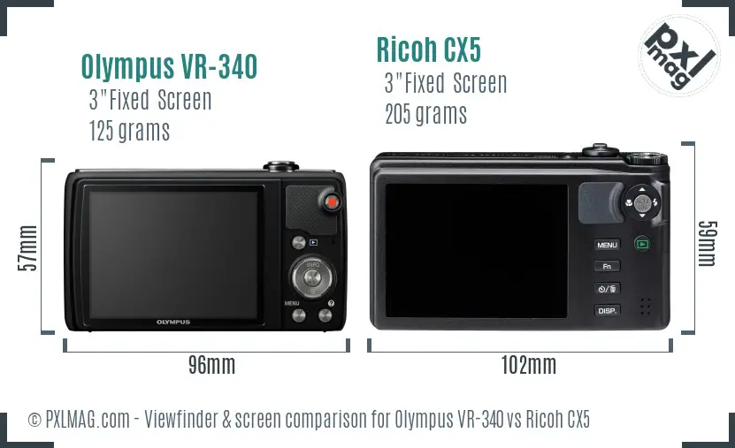 Olympus VR-340 vs Ricoh CX5 Screen and Viewfinder comparison