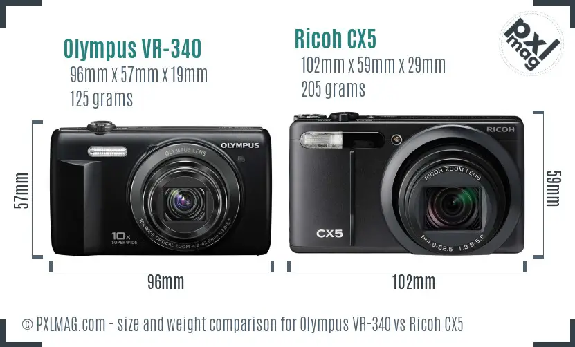 Olympus VR-340 vs Ricoh CX5 size comparison