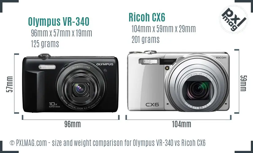 Olympus VR-340 vs Ricoh CX6 size comparison Olympus VR-340 vs Ricoh CX6 size comparison