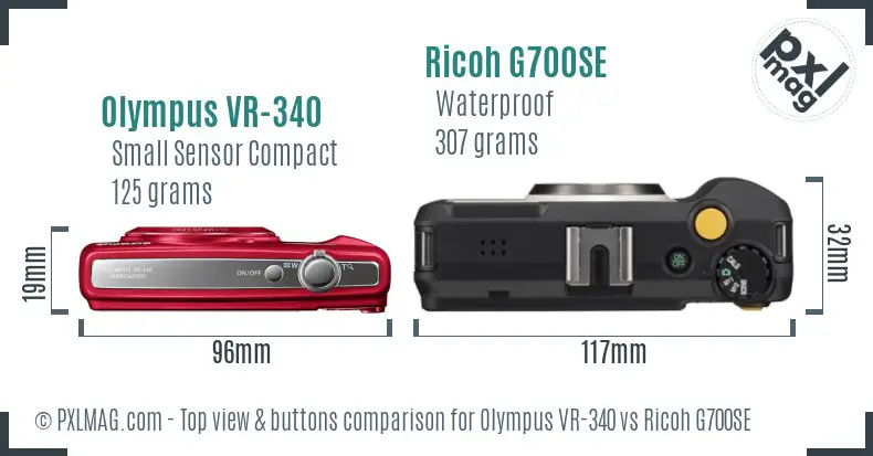 Olympus VR-340 vs Ricoh G700SE top view buttons comparison