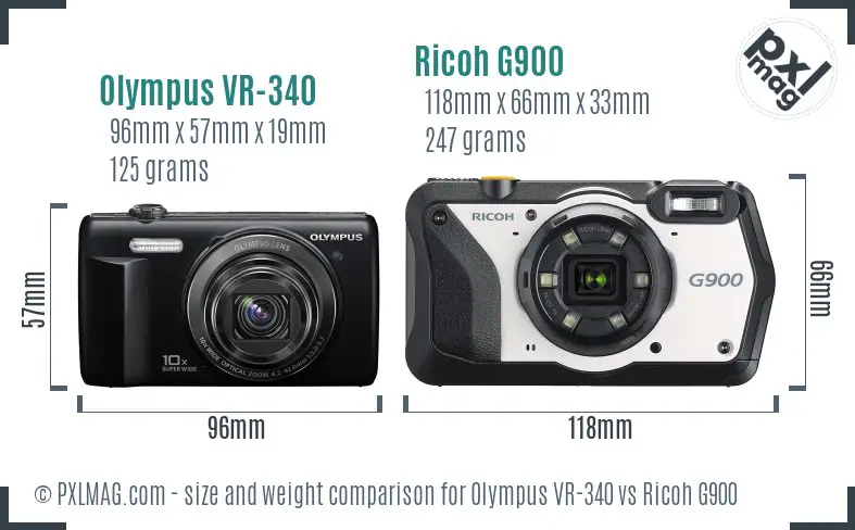 Olympus VR-340 vs Ricoh G900 size comparison