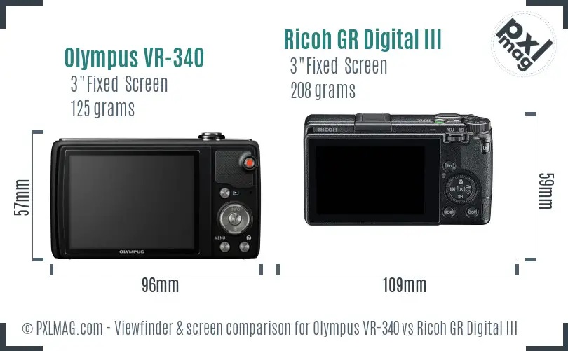 Olympus VR-340 vs Ricoh GR Digital III Screen and Viewfinder comparison