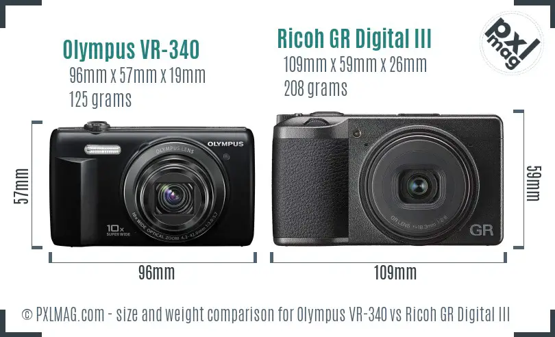 Olympus VR-340 vs Ricoh GR Digital III size comparison