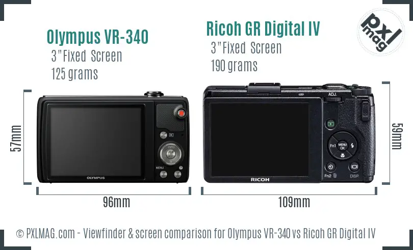 Olympus VR-340 vs Ricoh GR Digital IV Screen and Viewfinder comparison