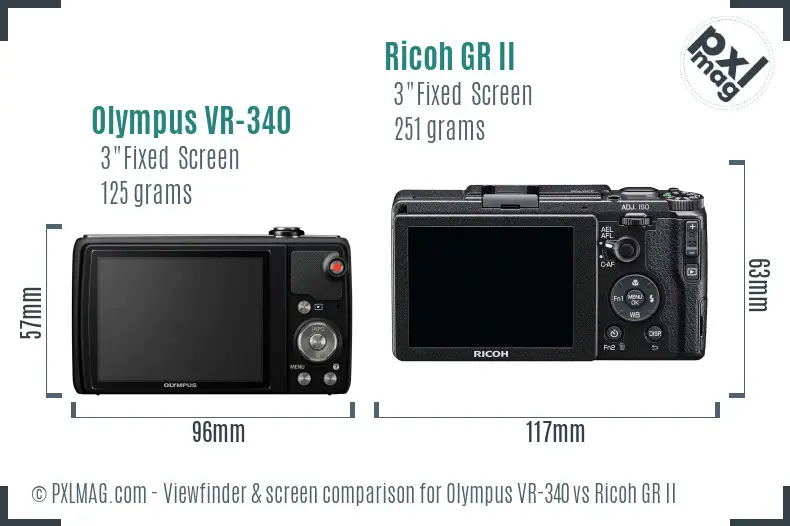 Olympus VR-340 vs Ricoh GR II Screen and Viewfinder comparison