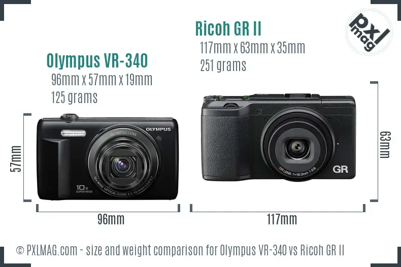 Olympus VR-340 vs Ricoh GR II size comparison