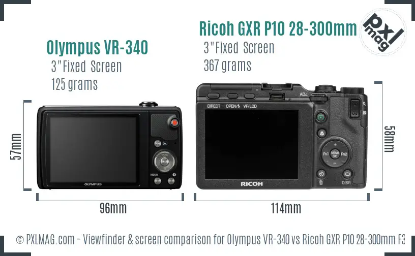 Olympus VR-340 vs Ricoh GXR P10 28-300mm F3.5-5.6 VC Screen and Viewfinder comparison