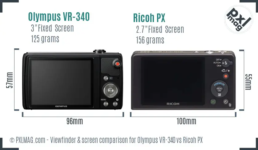 Olympus VR-340 vs Ricoh PX Screen and Viewfinder comparison