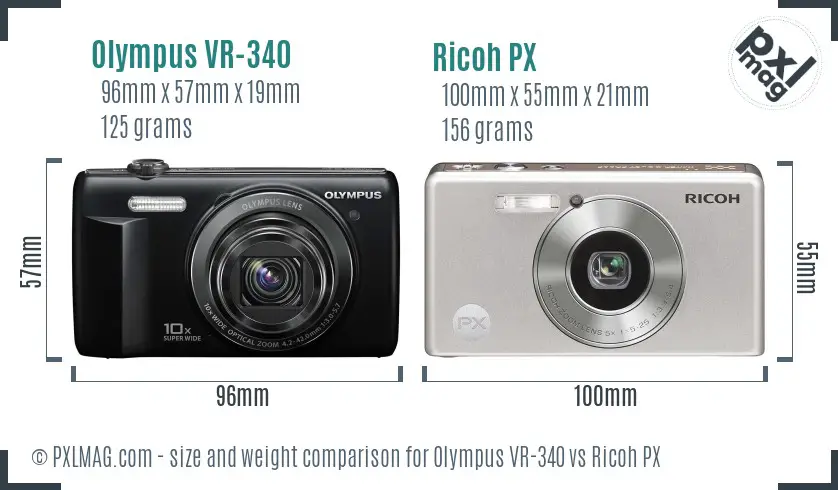 Olympus VR-340 vs Ricoh PX size comparison