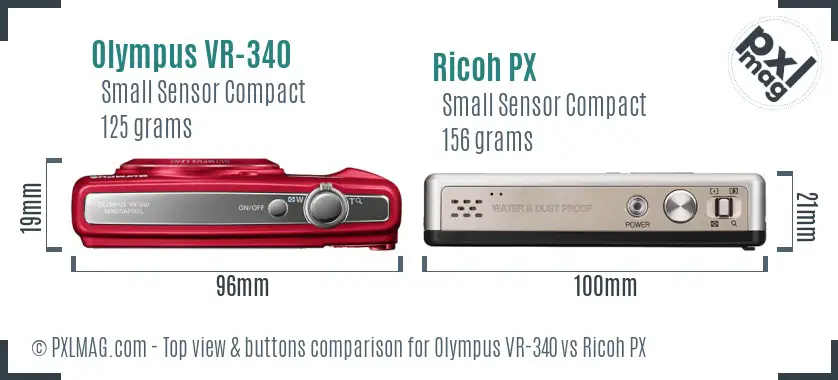 Olympus VR-340 vs Ricoh PX top view buttons comparison