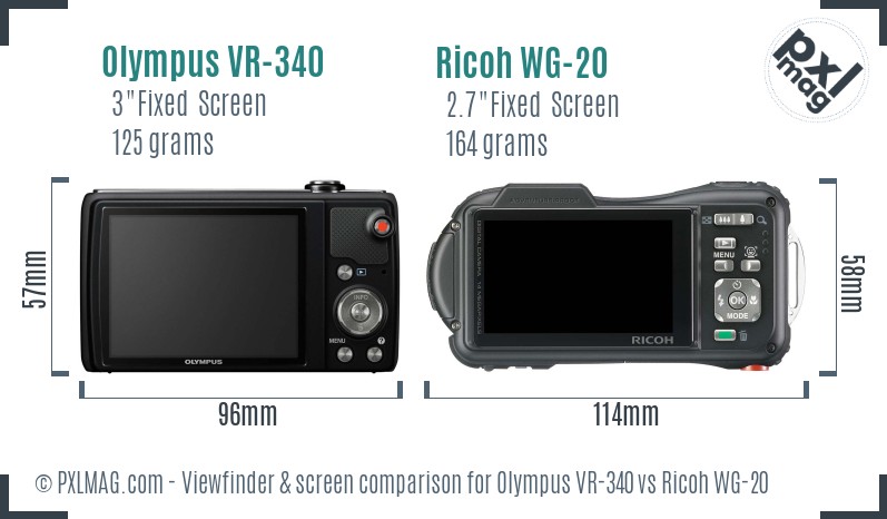 Olympus VR-340 vs Ricoh WG-20 Screen and Viewfinder comparison