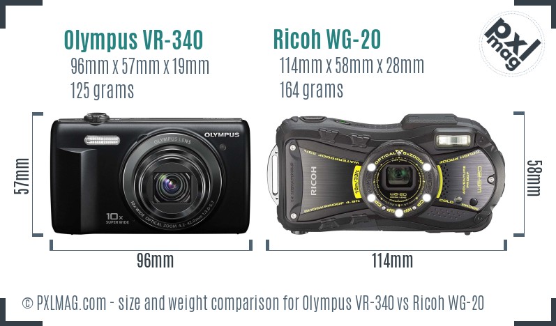 Olympus VR-340 vs Ricoh WG-20 size comparison